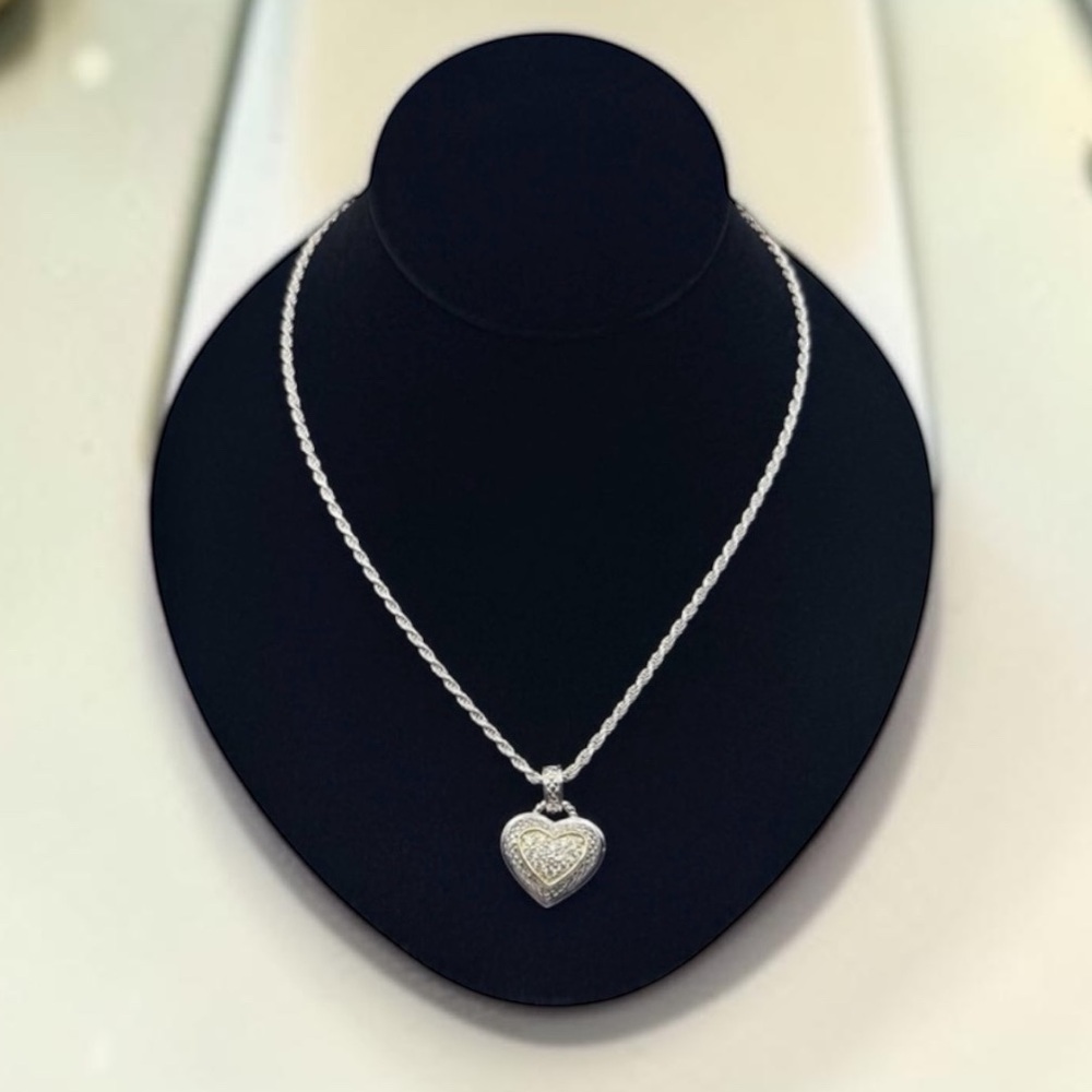 💎 Judith Ripka 925 Silver & 18K Gold Diamond Heart Enhancer Necklace | JR TWO 💎